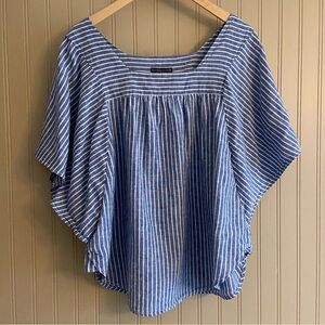 Chelsea & Theodore Linen Cotton Blue & White Stripe Shirt Blouse Women’s XL